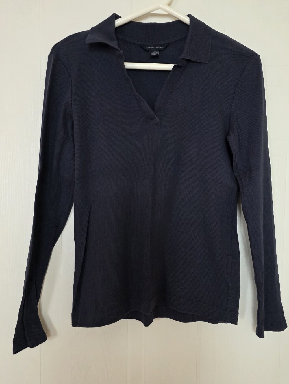 Tommy Hilfiger Blue Long-Sleeve V‑Neck Polo Top Small